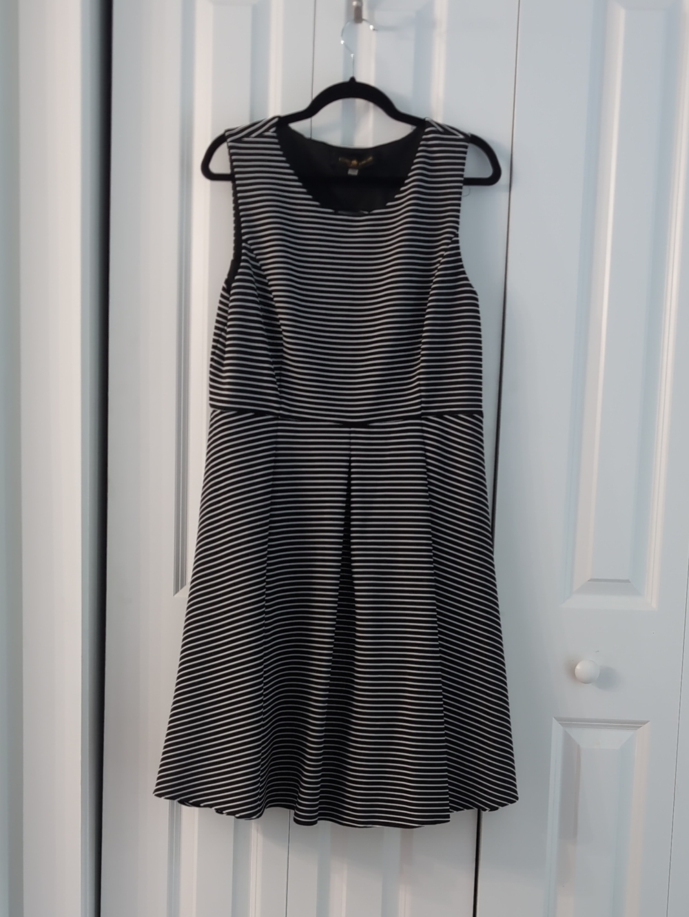 Lotus Threads Sleeveless Black and White Striped A-Line Dress
